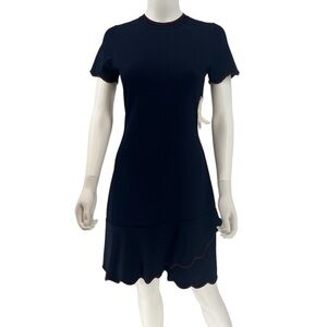 Shoshanna NWT Navy and Maroon Ruffled Hem Knit Sweater Dress Size M